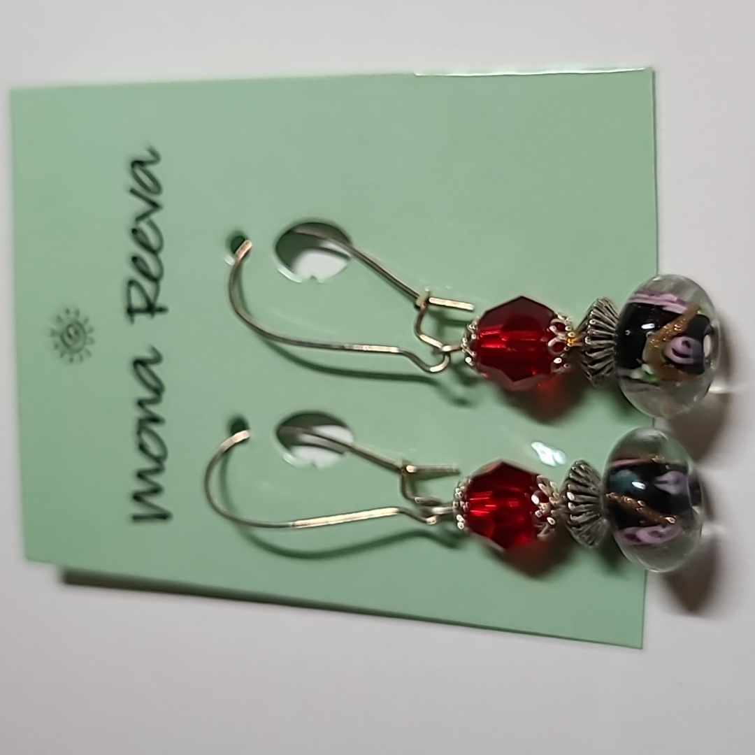 Handcrafted Earrings Of Red Beads And Mixed Beads